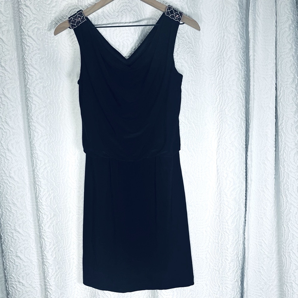 White House Black Market Draped V-Neck Dress Crystal Accents 0